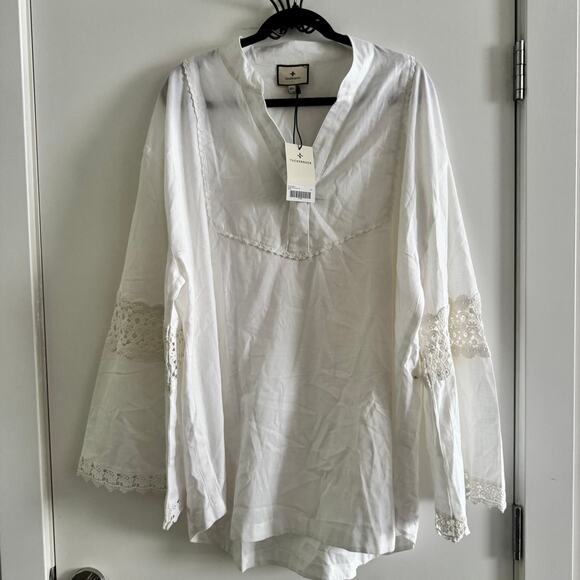New Tuckernuck Blanc Piper Lace Tunic White Round Split Neck Long Sleeve Sz 3XL - Picture 1 of 8